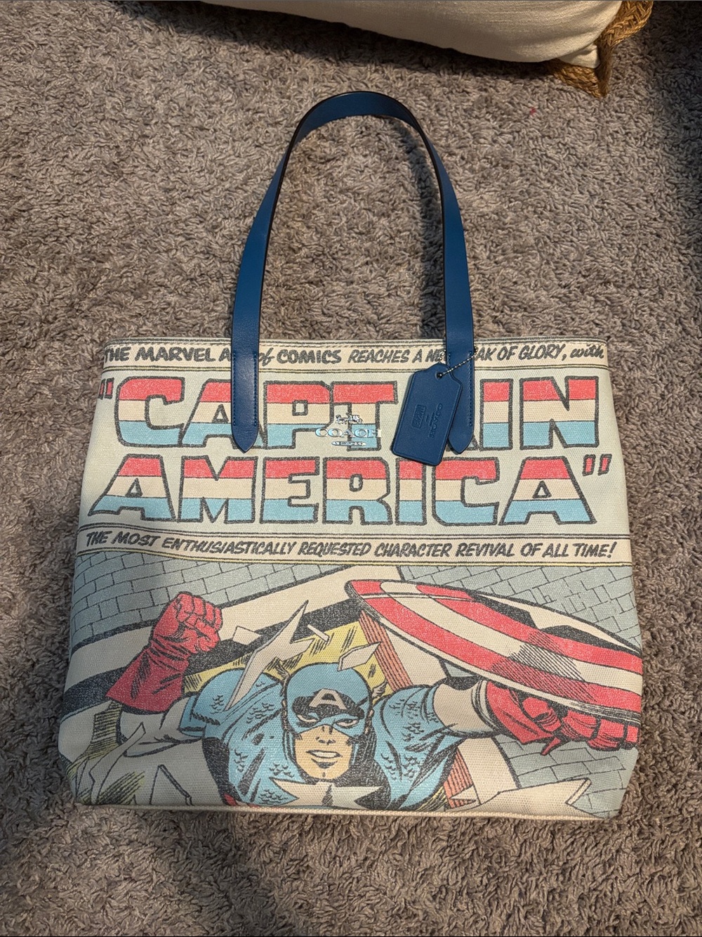Coach Captain America Marvel Canvas Tote in Red, Blue, Cream - Picture 2 of 6